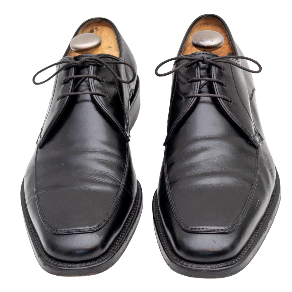 Salvatore Ferragamo Black Apron Toe Derby Dress Shoes Mens US 10.5 D UK 9.5 - Picture 6 of 14
